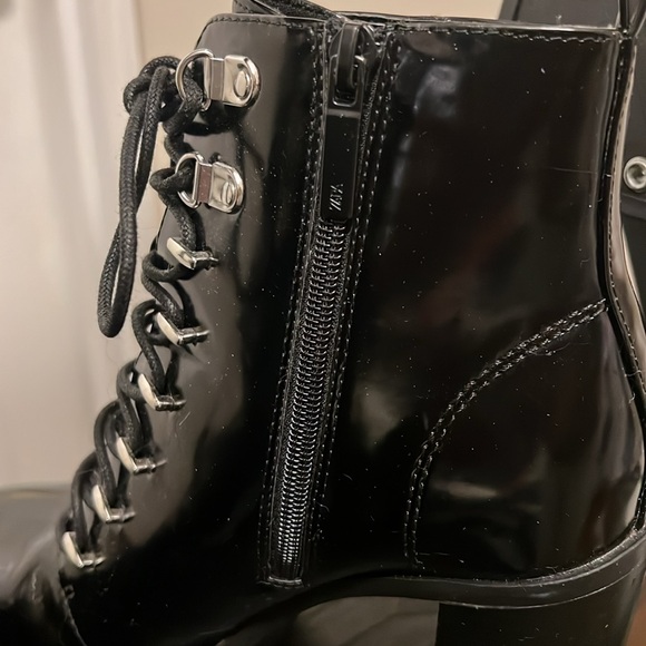 Zara Platform High Stacked Heel Lace-Up Booties Black "Patent" size 39 - Picture 4 of 10